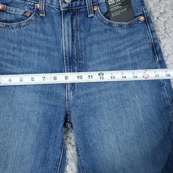 Levi's Premium Ribcage Wide Leg Jeans Medium Wash Blue High Rise Size 25 x 32 - Picture 12 of 12